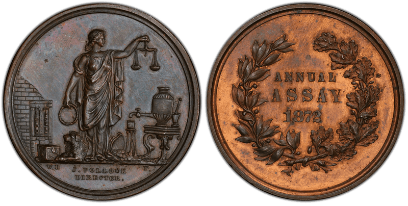1872 Assay Commission Medal - JK-AC-11, Copper, Standing Moneta, J. Pollock