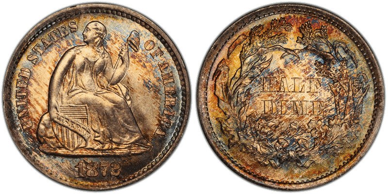 1872 (S) Seated Liberty Half Dime - Mintmark Above Bow
