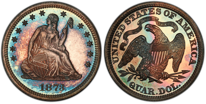 1873 Proof Seated Liberty Quarter - No Arrows