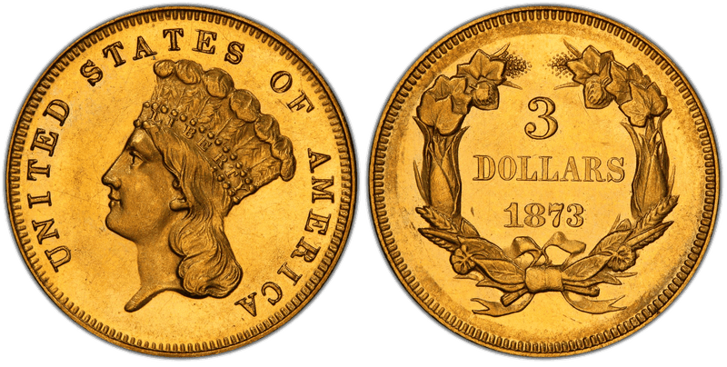 1873 Proof Open 3 Three Dollar