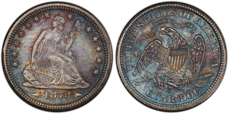 1873 (S) Seated Liberty Quarter - Arrows