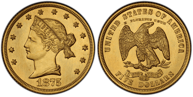 1875 Proof Half Eagle Pattern - J-1439, Gilt