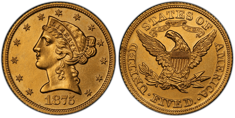 1875 Proof Half Eagle Pattern - J-1441, Gilt