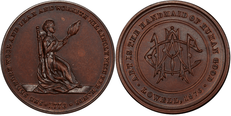 1876 Bronze Medalet J-CM-26, 24mm Lowell Centennial