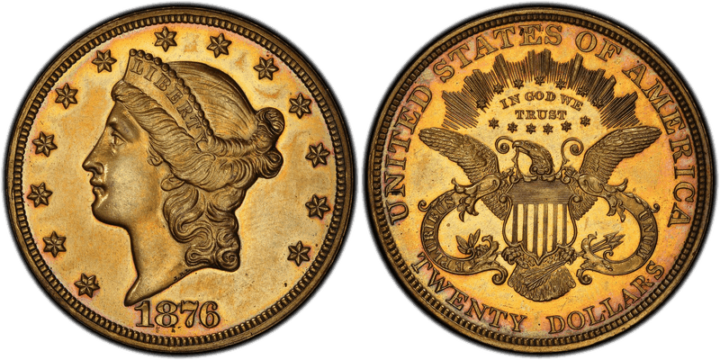 1876 Proof Double Eagle Pattern - J-1492, Gilt