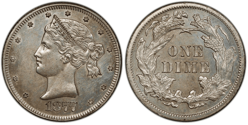 1877 Proof Dime Pattern - J-1498, Silvered