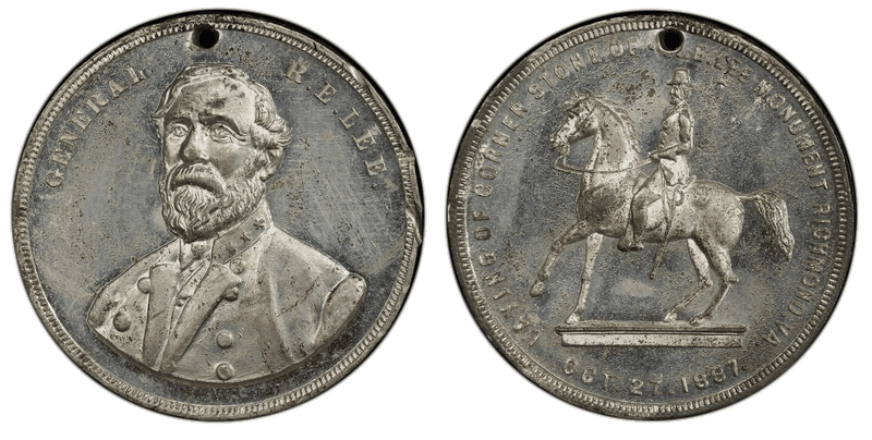 (1887) White Metal Medal Rulau Va-Ri 6, R. E. Lee Monument