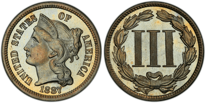 1887 Proof Nickel Three Cent Piece - 7/6 Strong 1887/6 Strong Overdate