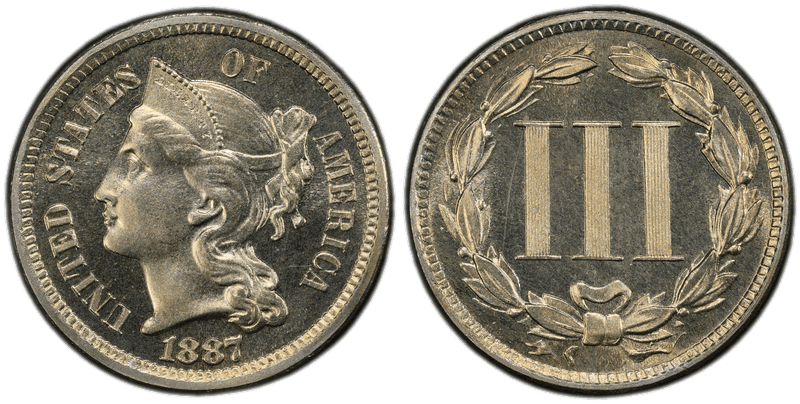 1887 Proof Nickel Three Cent Piece - 7/6