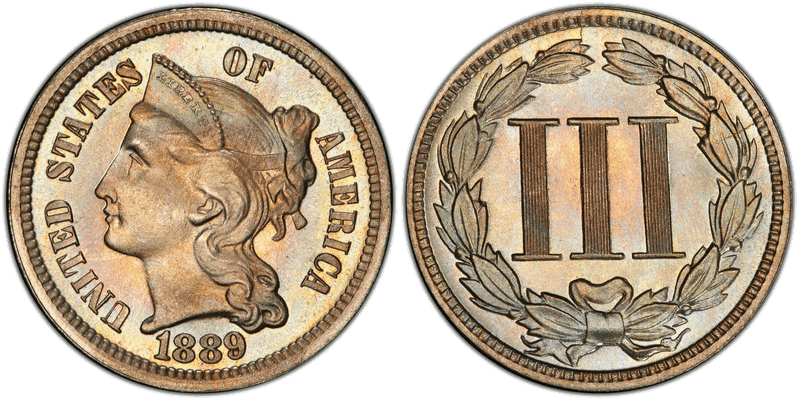 1889 Proof Nickel Three Cent Piece