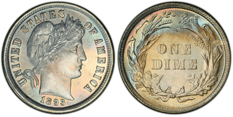 1893 Barber Dime - 1893/2