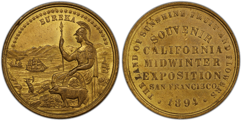 1894 HK-245, Brass, Type I California Midwinter Expo Dollar