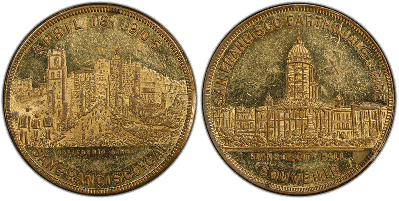 1906 So-Called Dollar HK-341, Brass T-1 San Francisco Earthquake & Fire