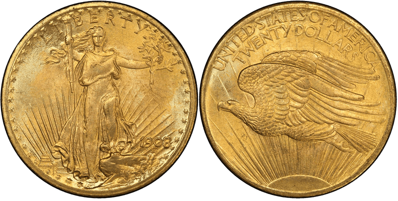 1908 St. Gaudens Double Eagle - No Motto