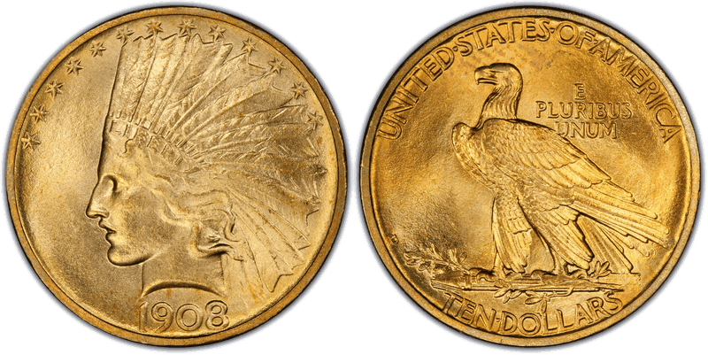 1908 (D) Indian Head Eagle - No Motto