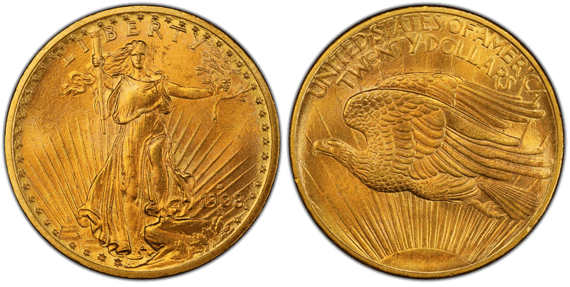 1908 (D) St. Gaudens Double Eagle - No Motto
