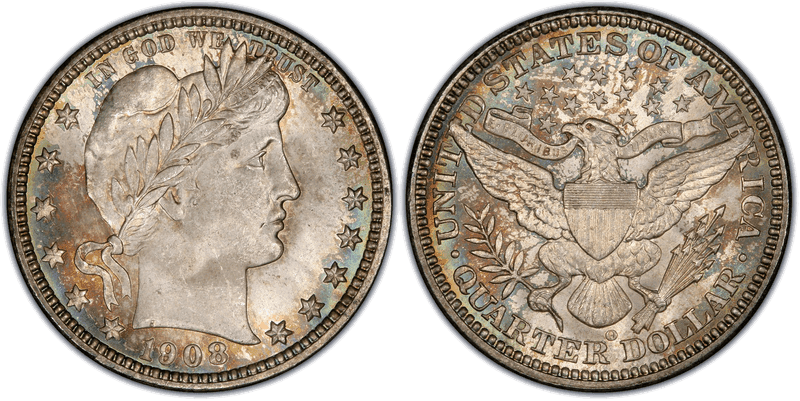 1908 (O) Barber Quarter