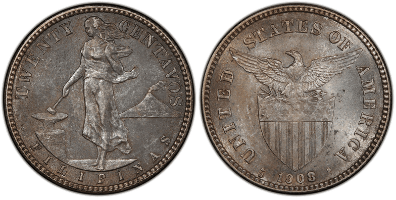 1908 Philippine Twenty Centavos