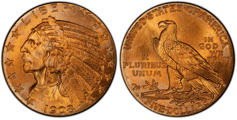 1908 (S) Indian Head Half Eagle