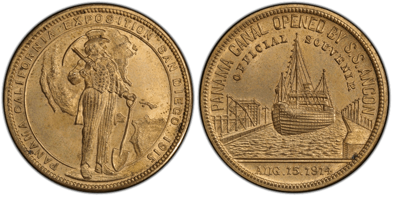 1915 Gilt Brass So-Called Dollar HK-428, Pan-Pac Expo-Official Dollar