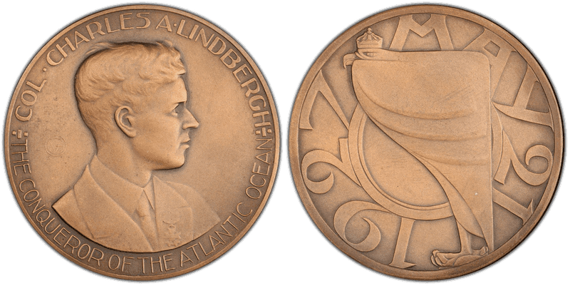 1927 Medal Charles A. Lindbergh Bronze Detroit Coin Club