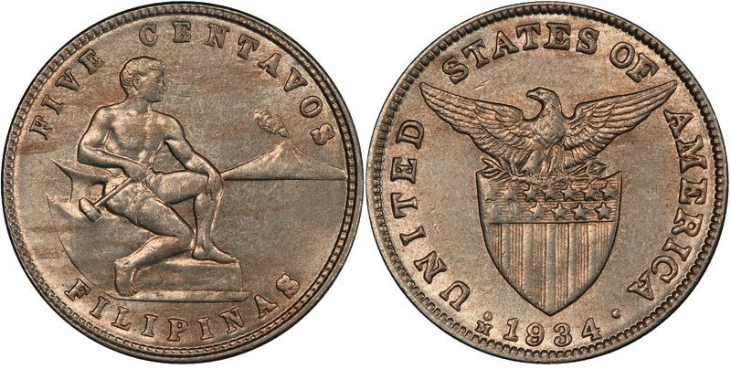 1934-M Philippine Five Centavos Allen-5.04aa DDO & RP1