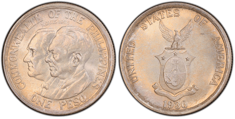 1936-M Philippine Peso Roosevelt-Quezon KM-177