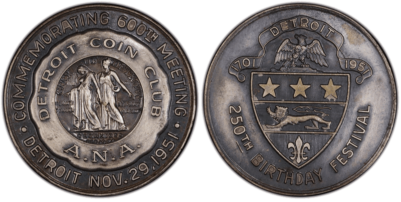 1951 Silver Medal Detroit Coin Club 600th Meeting