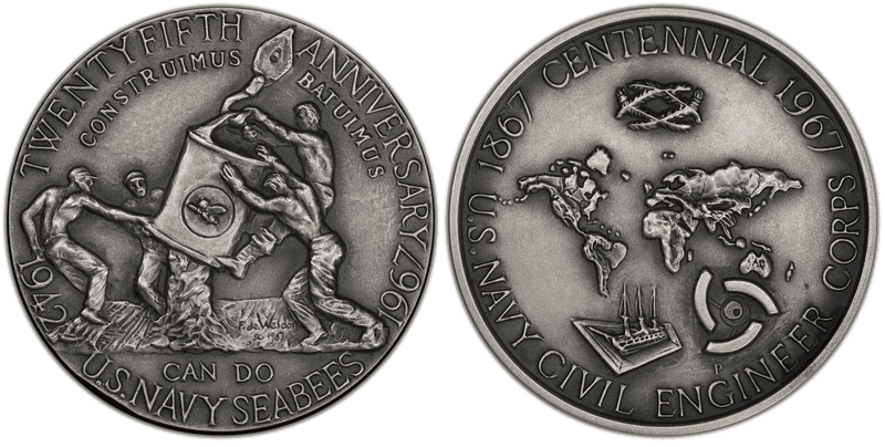 1967-P Matte Silver Medal D1967-1a, 76mm SEABEES Anniversary