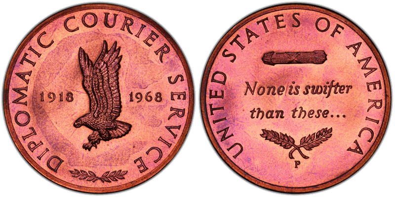 1968 Medal D1968-3d Bronze 13mm Diplomatic Courier Anniversary