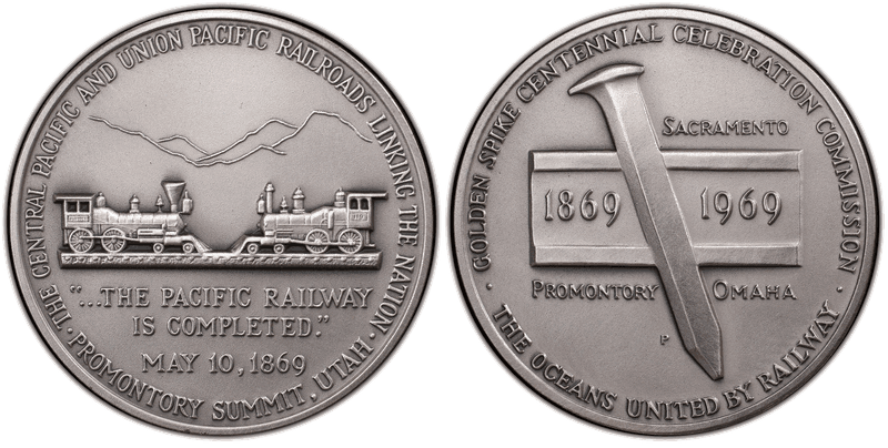 1969-P Matte Silver Medal D1969-2a, 63mm Golden Spike