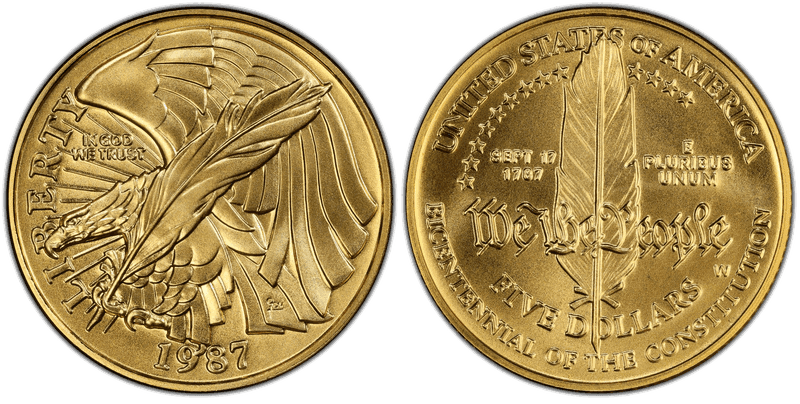1987 United States Constitution Bicentennial Commemorative Five Dollar Gold
