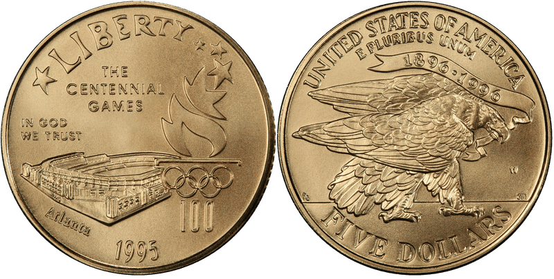 1995 Atlanta Centennial Olympic Games Commemorative Five Dollar Gold - Stadium