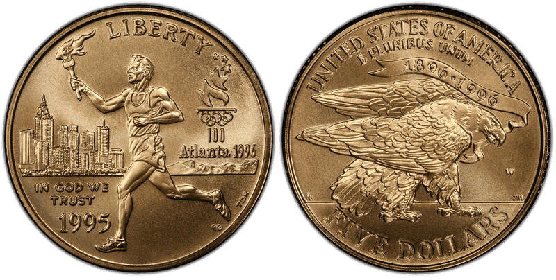 1995 Atlanta Centennial Olympic Games Commemorative Five Dollar Gold - Torch Runner