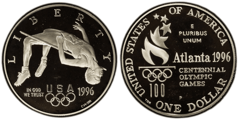 1996 (P) Atlanta Centennial Olympic Games High Jump Proof Dollar