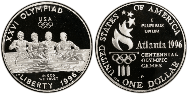 1996 (P) Atlanta Centennial Olympic Games Rowing Proof Dollar