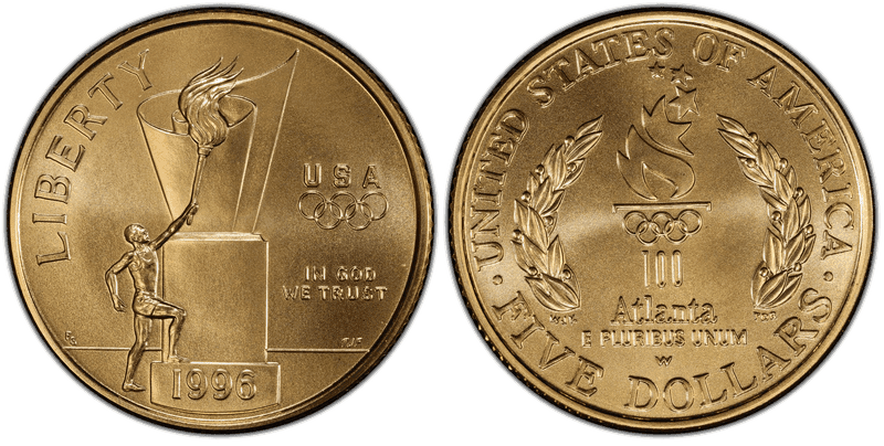1996 Atlanta Centennial Olympic Games Commemorative Five Dollar Gold - Cauldron