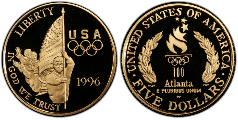 1996 (W) Proof Atlanta Centennial Olympic Games Commemorative Five Dollar Gold - Flag Bearer
