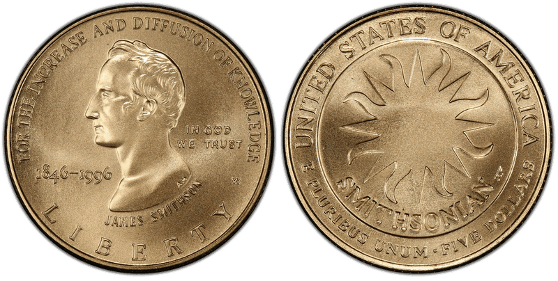 1996 Smithsonian Institution 150th Anniversary Commemorative Five Dollar Gold