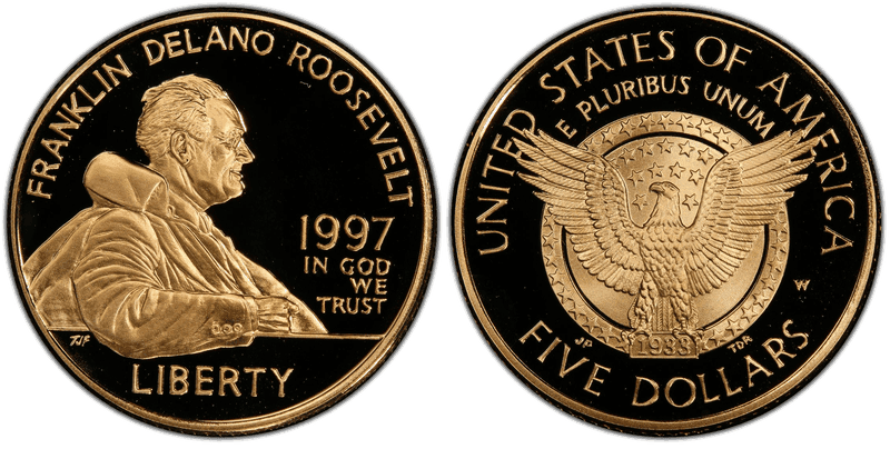 1997 (W) Proof Franklin D. Roosevelt Commemorative Five Dollar Gold