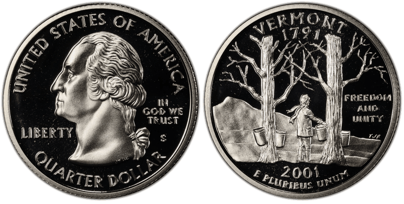 2001 (S) Proof Vermont Silver State Quarter