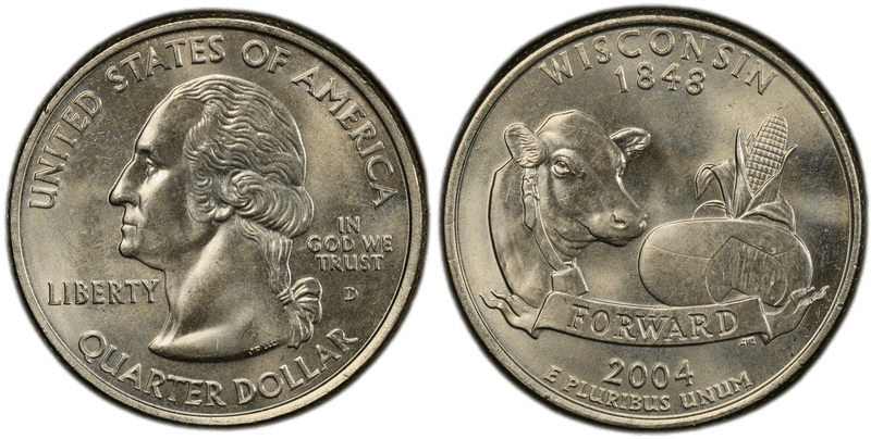 2004 (D) Wisconsin Extra Leaf Low State Quarter