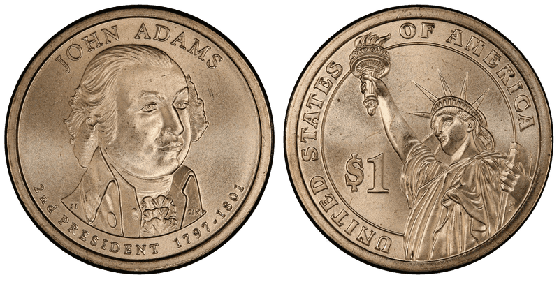 2007 (D) Presidential Dollar - John Adams, Doubled Edge Lettering Overlap