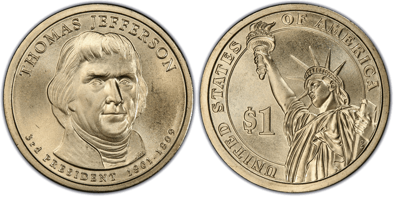 2007 (D) Satin Finish Presidential Dollar - Thomas Jefferson, Position B