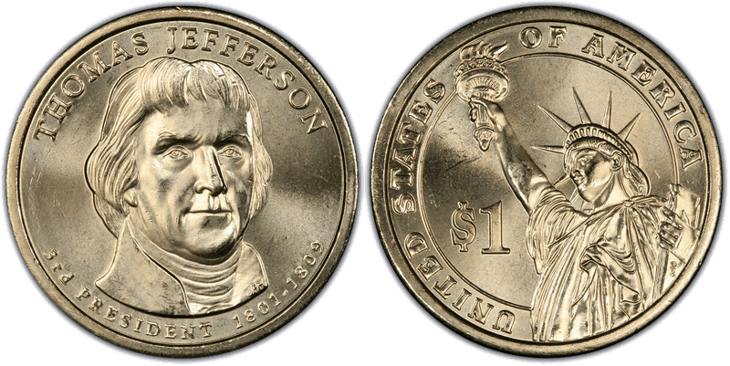 2007 (D) Presidential Dollar - Thomas Jefferson, Position B