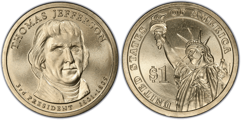2007 (P) Satin Finish Presidential Dollar - Thomas Jefferson, Position A