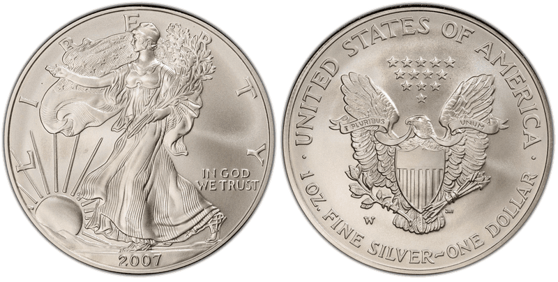 2007 (W) Burnished Silver Eagle UNC Set Dollar