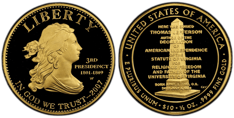 2007 (W) Proof Jefferson's Liberty First Spouse Ten Dollar Gold