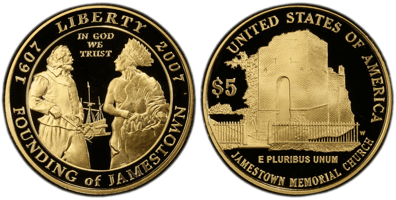 2007 (W) Proof Jamestown 400th Anniversary Commemorative Five Dollar Gold