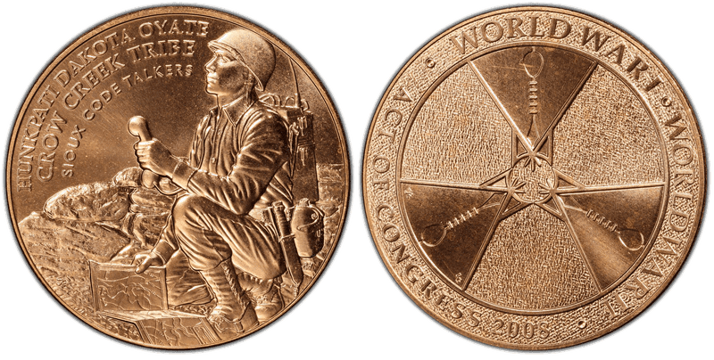 2008 Medal Crow Creek Sioux Tribe Code Talkers Bronze 38mm